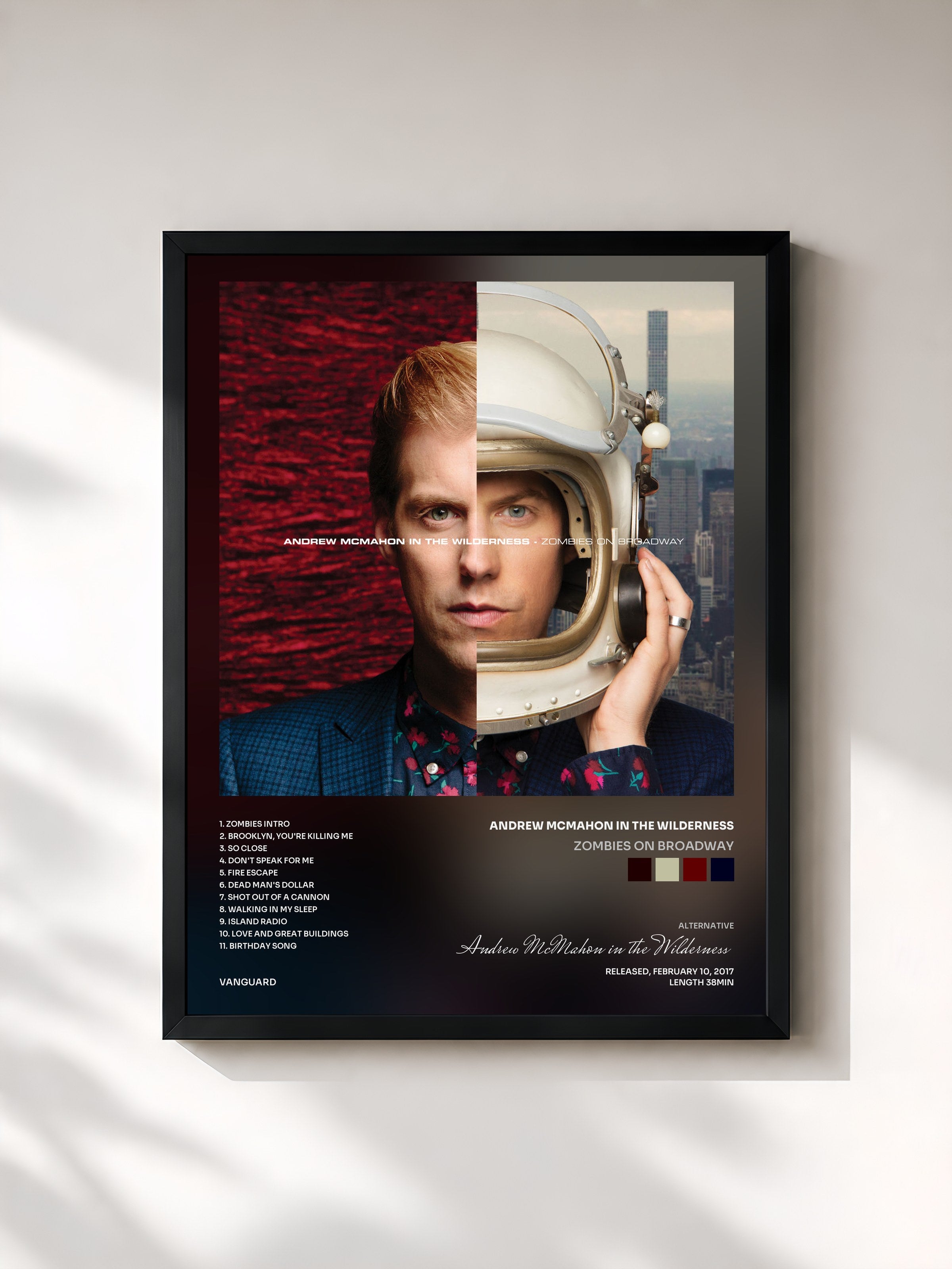 #noir Tableau de l'album Zombies On Broadway de Andrew McMahon in the Wilderness, cadre noir, imprimé et encadré en France