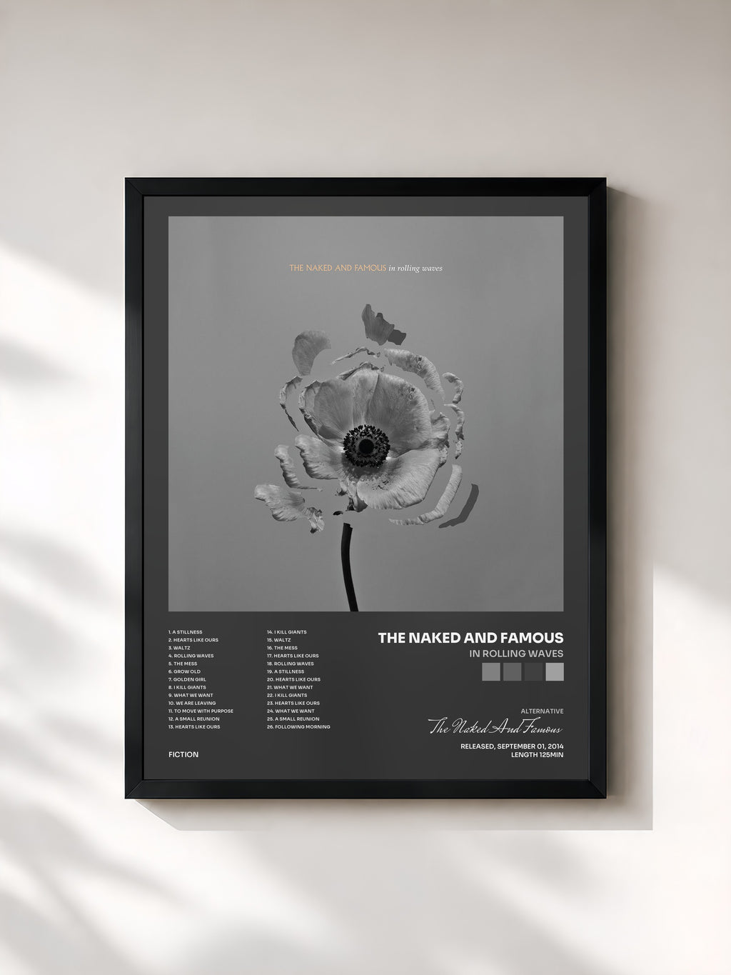 #noir Tableau de l'album In Rolling Waves de The Naked And Famous, cadre noir, imprimé et encadré en France