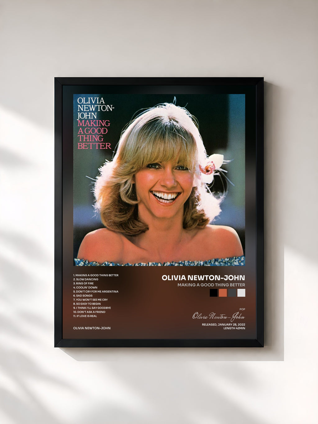 #noir Tableau de l'album Making A Good Thing Better de Olivia Newton-John, cadre noir, imprimé et encadré en France