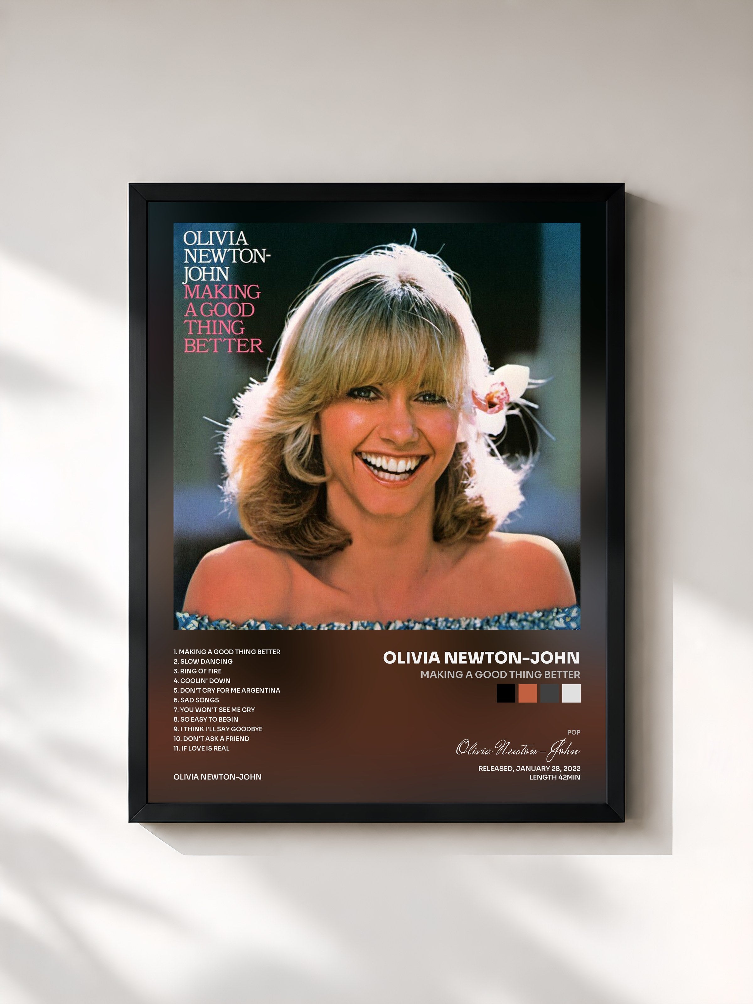 #noir Tableau de l'album Making A Good Thing Better de Olivia Newton-John, cadre noir, imprimé et encadré en France