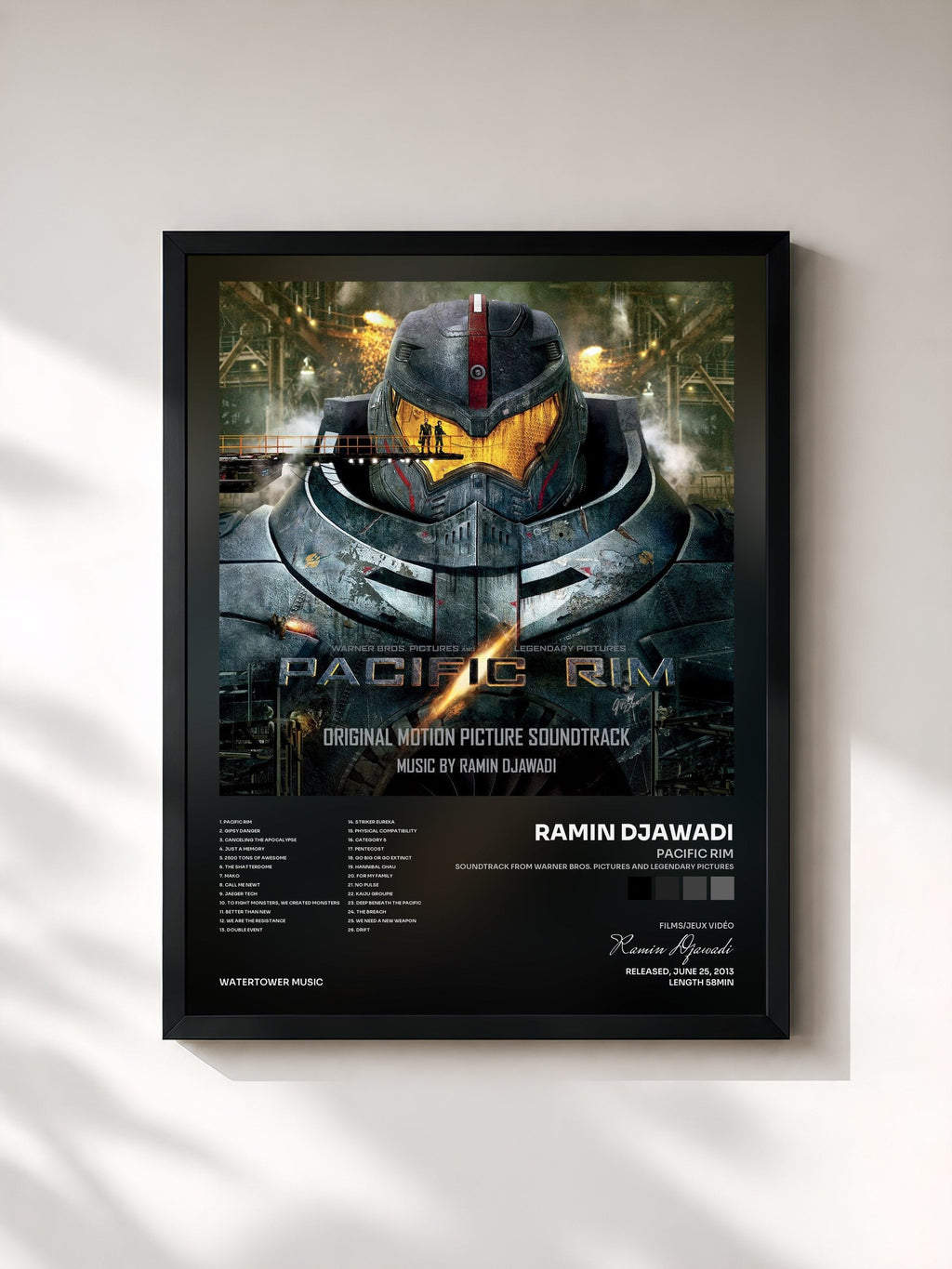 #noir Pacific Rim (Soundtrack from Warner Bros. Pictures and Legendary Pictures) by Ramin Djawadi as a framed art print, black frame, printed and framed in France