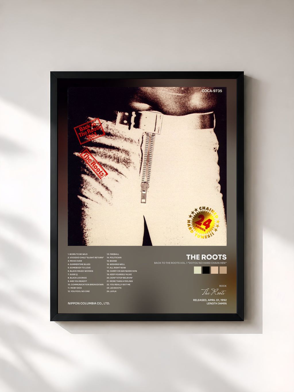 #noir Tableau de l'album Back to the Roots Vol. 1 "Dotou No Hard Chain Hen" de The Roots, cadre noir, imprimé et encadré en France