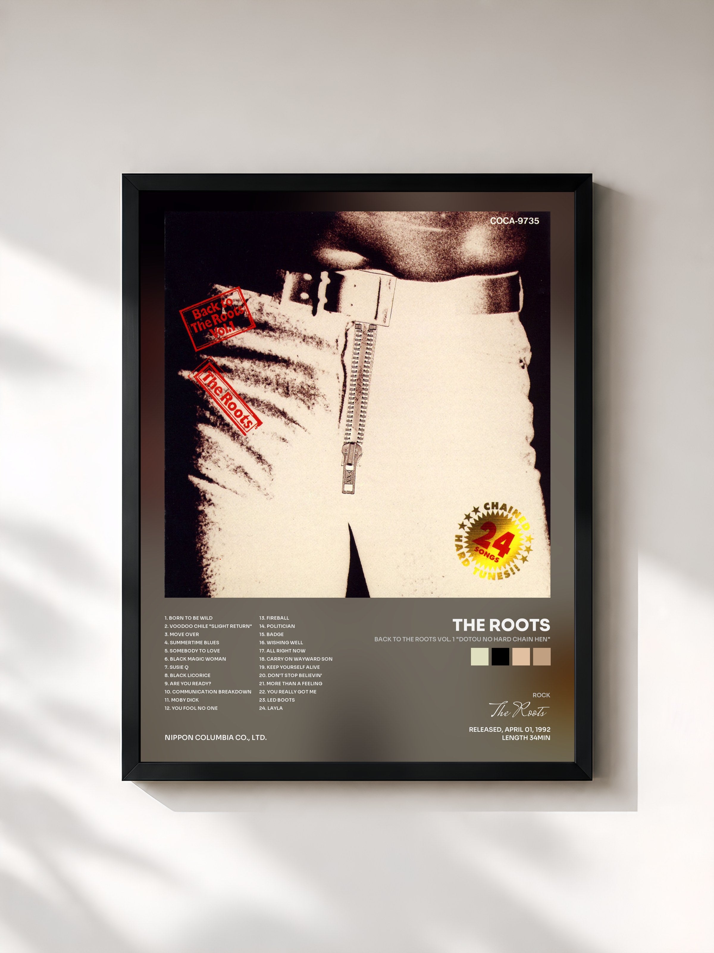 #noir Tableau de l'album Back to the Roots Vol. 1 "Dotou No Hard Chain Hen" de The Roots, cadre noir, imprimé et encadré en France