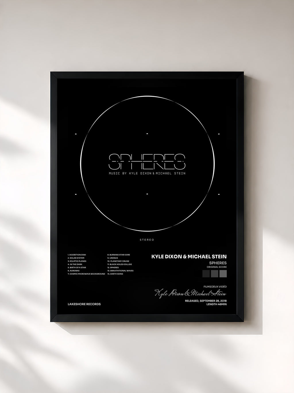 #noir Tableau de l'album Spheres (Original Score) de Kyle Dixon & Michael Stein, cadre noir, imprimé et encadré en France