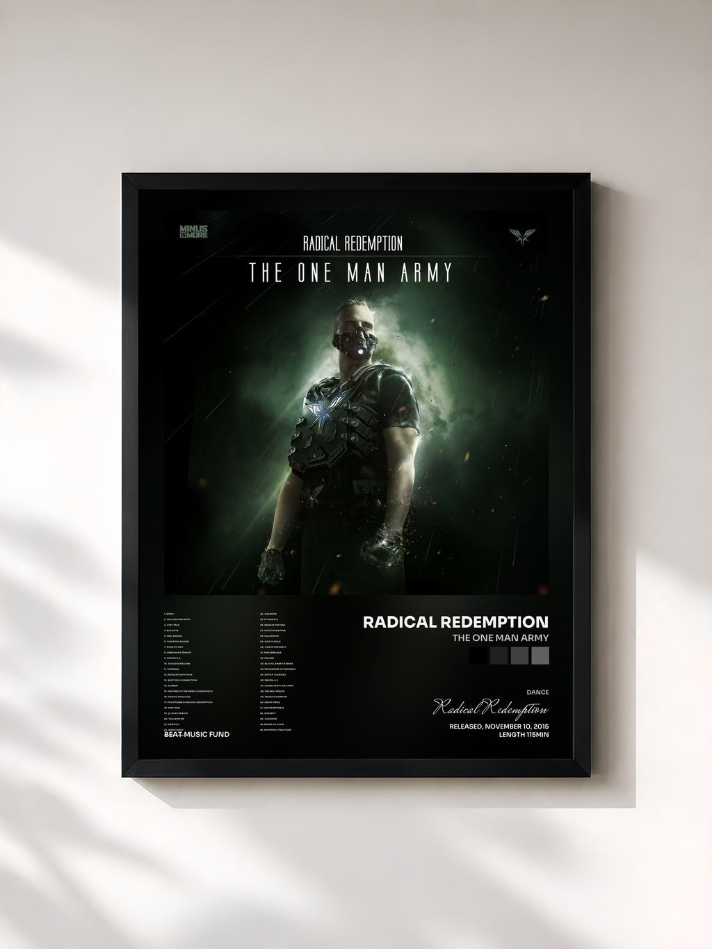 #noir Tableau de l'album The One Man Army de Radical Redemption, cadre noir, imprimé et encadré en France