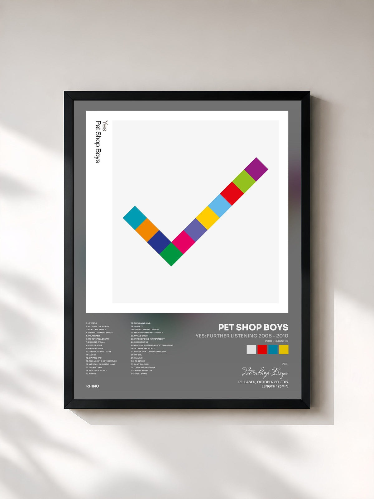 #noir Tableau de l'album Yes: Further Listening 2008 - 2010 (2018 Remaster) de Pet Shop Boys, cadre noir, imprimé et encadré en France