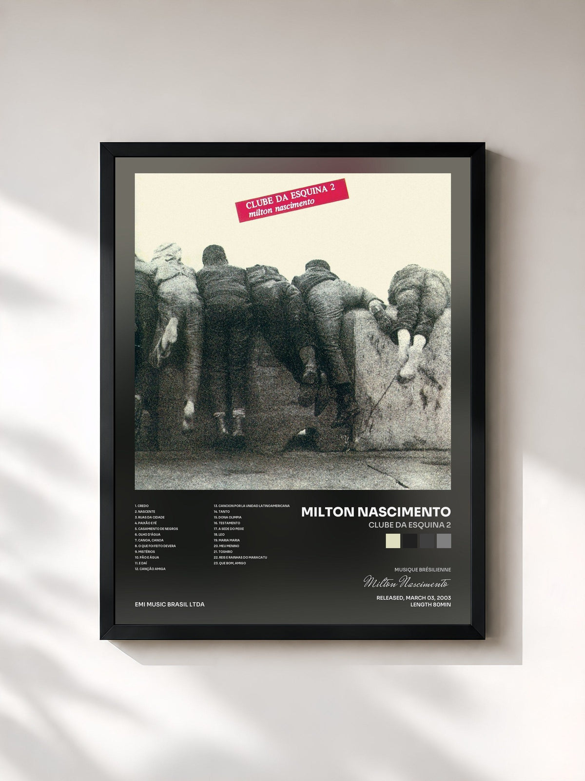 #noir Tableau de l'album Clube Da Esquina 2 de Milton Nascimento, cadre noir, imprimé et encadré en France