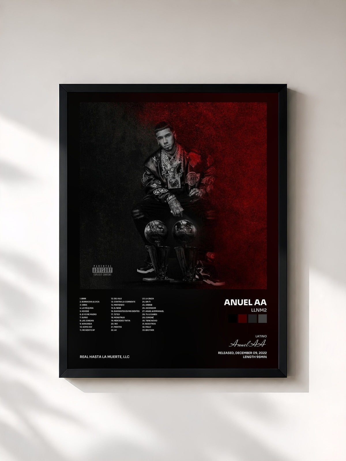 #noir Tableau de l'album LLNM2 de Anuel AA, cadre noir, imprimé et encadré en France