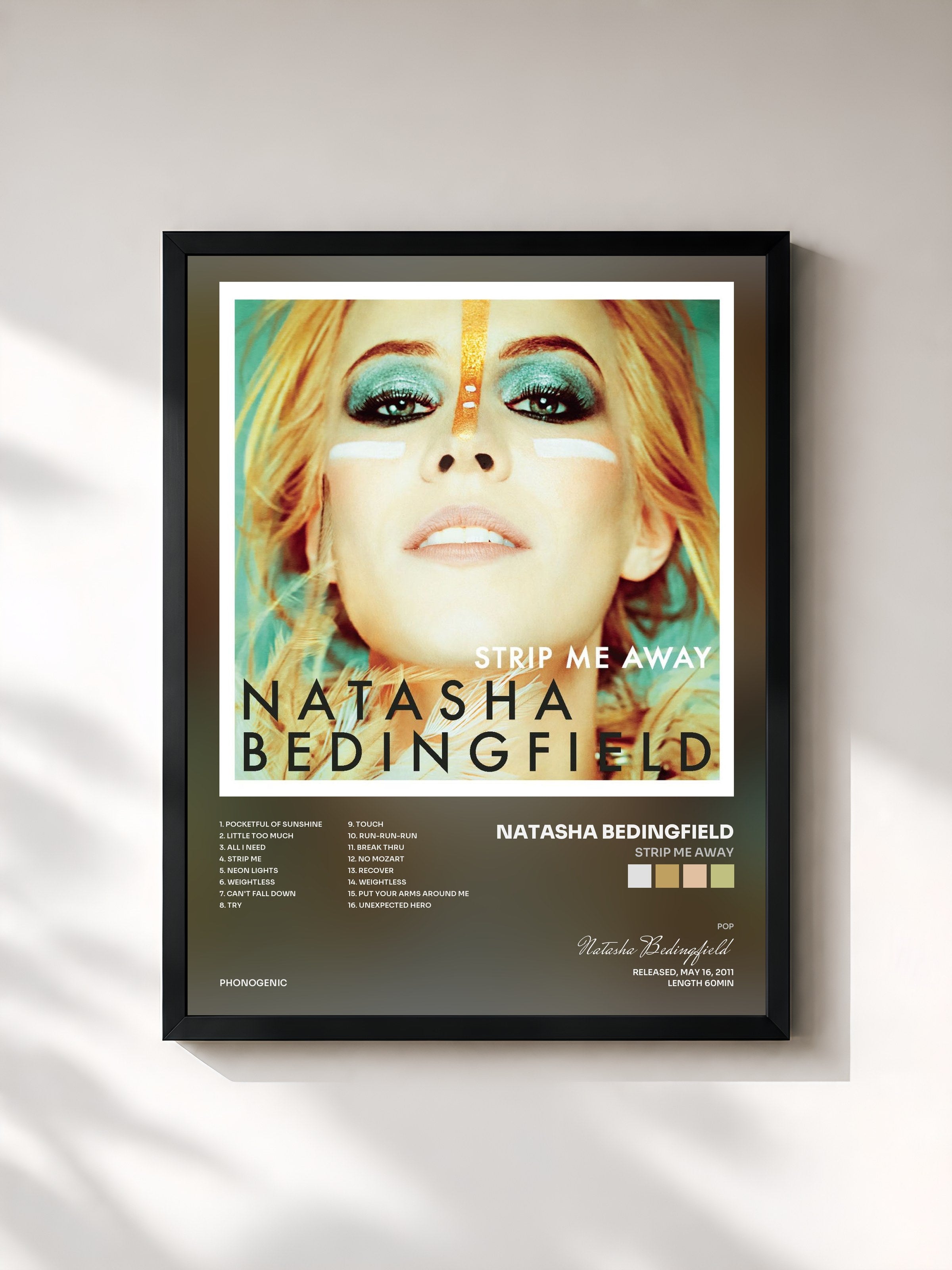 #noir Tableau de l'album Strip Me Away de Natasha Bedingfield, cadre noir, imprimé et encadré en France