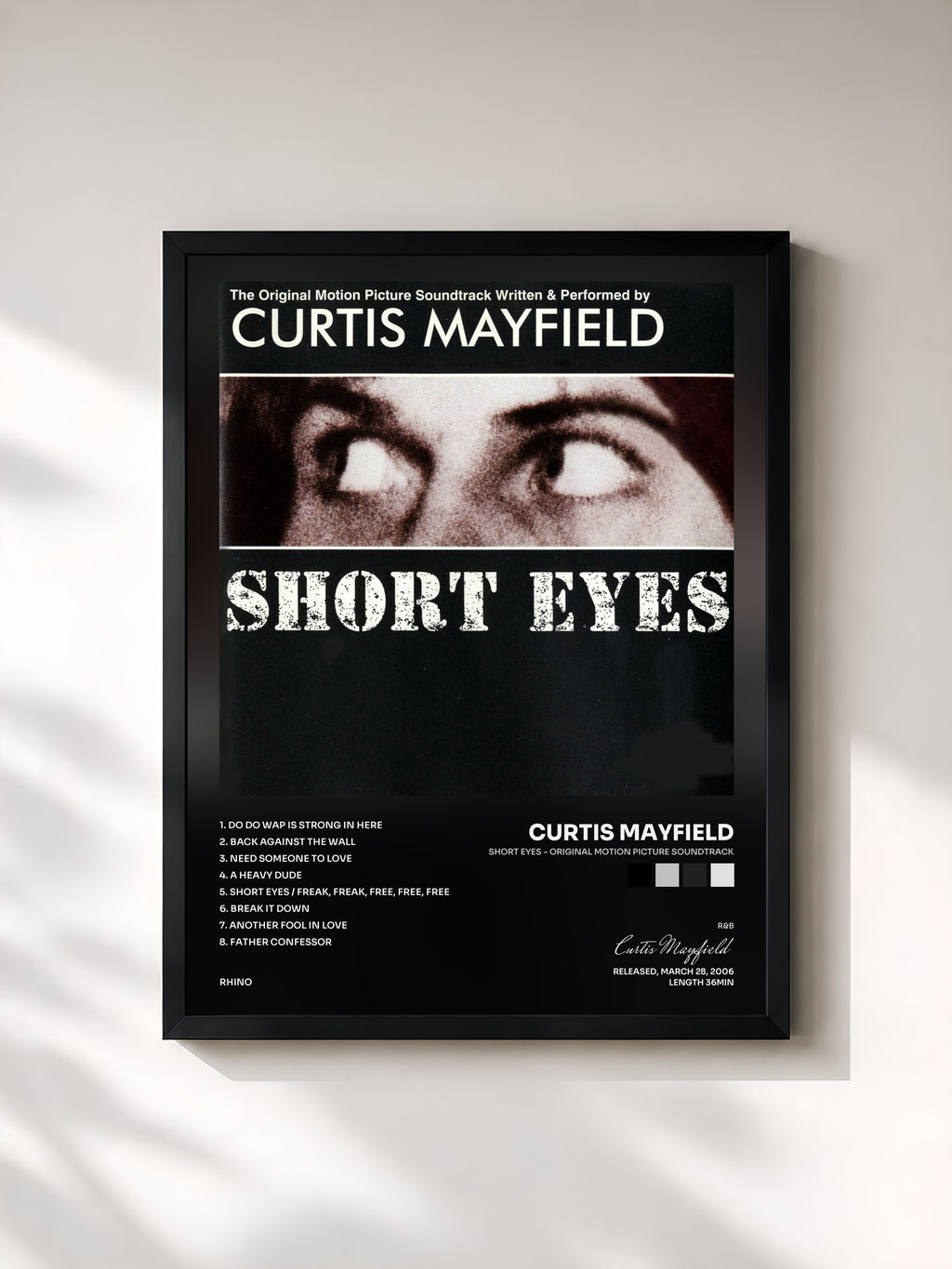 #noir Tableau de l'album Short Eyes - Original Motion Picture Soundtrack de Curtis Mayfield, cadre noir, imprimé et encadré en France