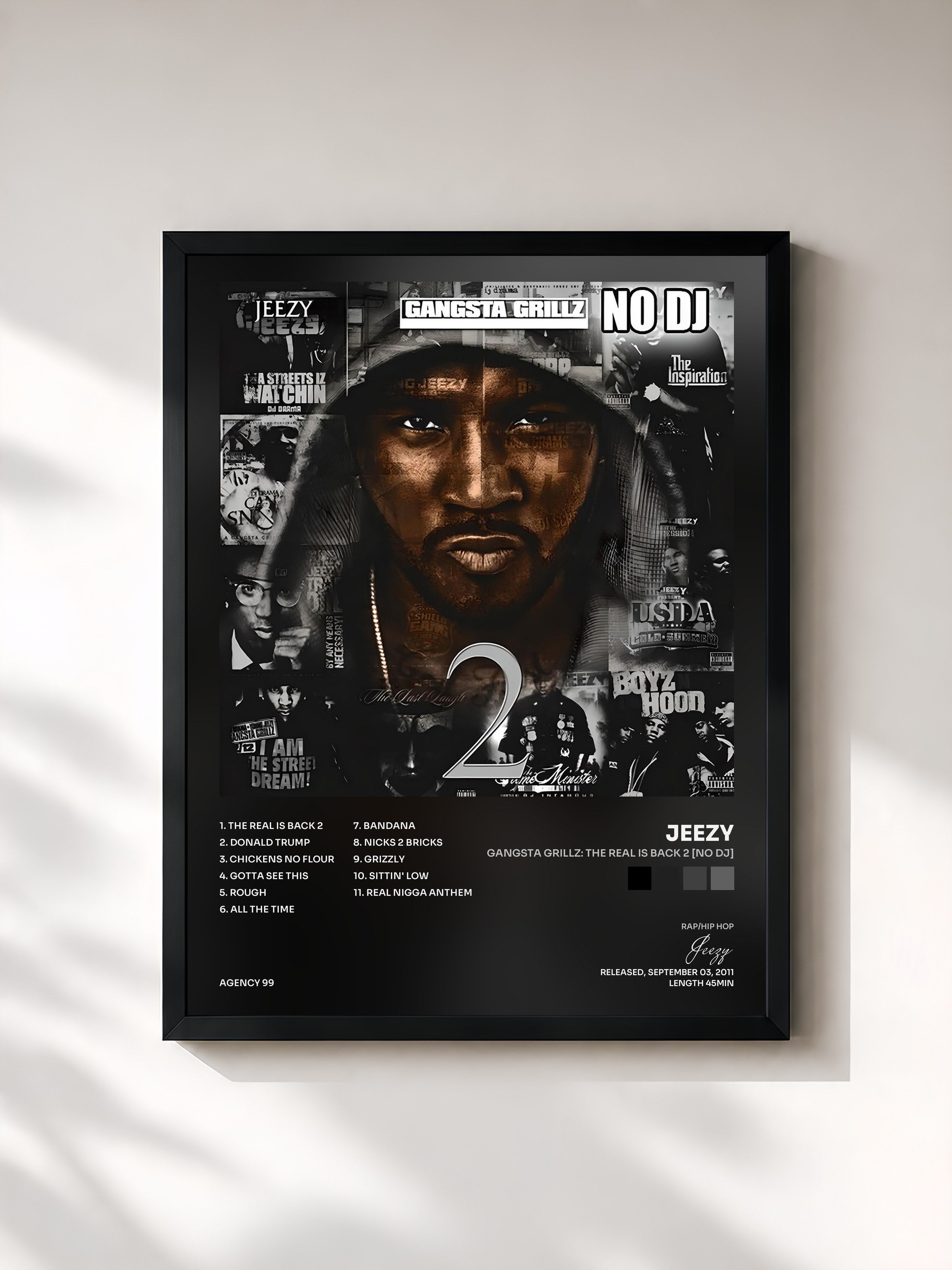 #noir Tableau de l'album Gangsta Grillz: The Real Is Back 2 [No DJ] de Jeezy, cadre noir, imprimé et encadré en France