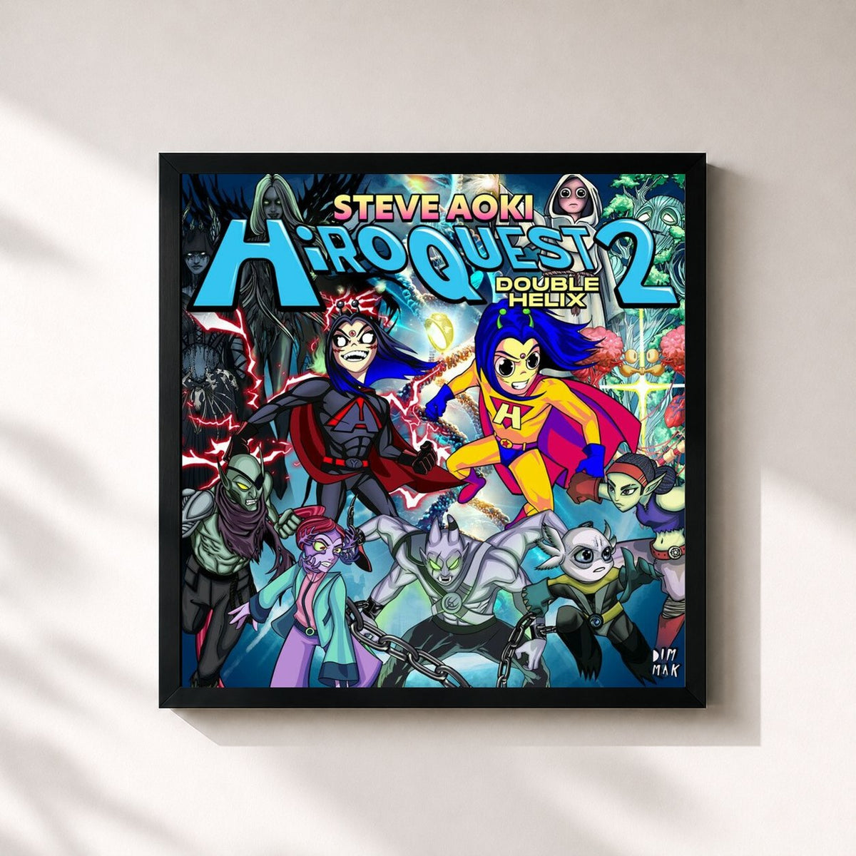 #noir Tableau carré de l'album HiROQUEST 2: Double Helix de Steve Aoki, cadre noir 32x32 cm