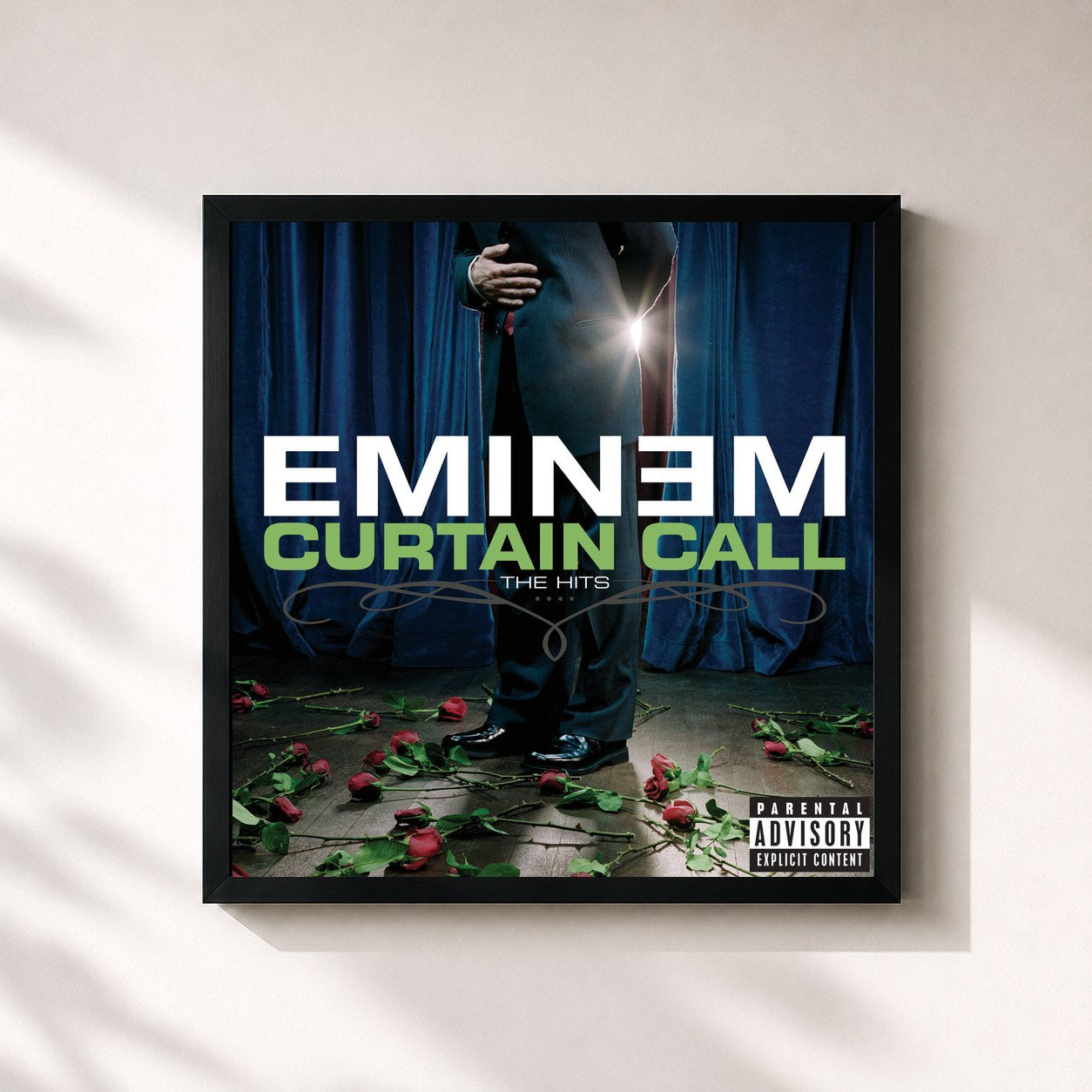 #noir Curtain Call: The Hits di Eminem in stampa quadrata incorniciata, cornice nera 32x32 cm