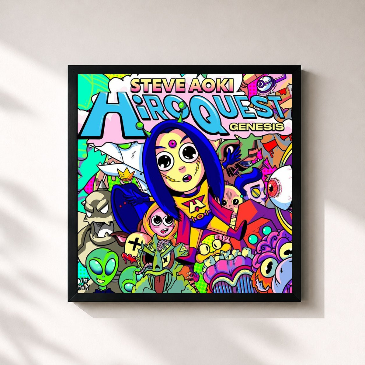 #noir Tableau carré de l'album HiROQUEST: Genesis de Steve Aoki, cadre noir 32x32 cm
