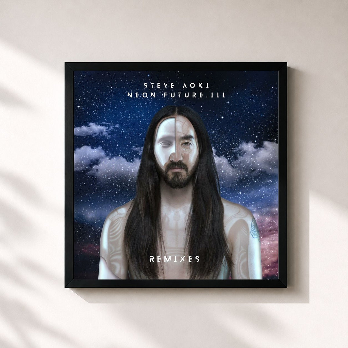 #noir Tableau carré de l'album Neon Future III (Remixes) de Steve Aoki, cadre noir 32x32 cm