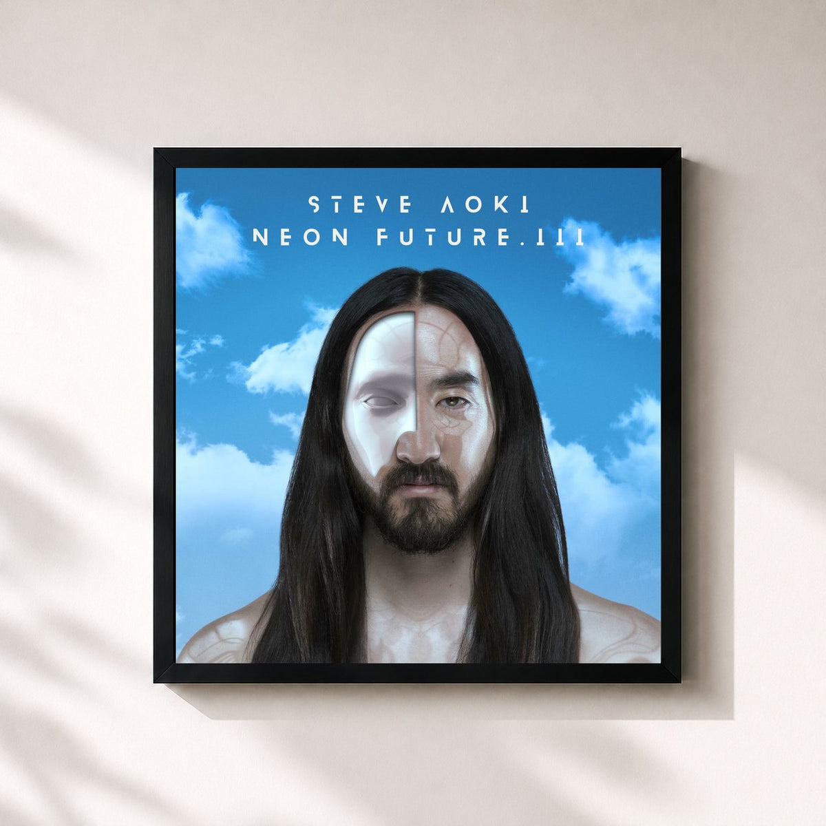 #noir Tableau carré de l'album Neon Future III de Steve Aoki, cadre noir 32x32 cm