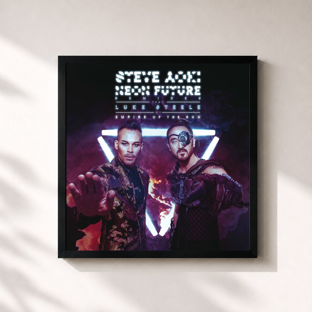 #noir Tableau carré de l'album Neon Future (Remixes) de Steve Aoki, cadre noir 32x32 cm