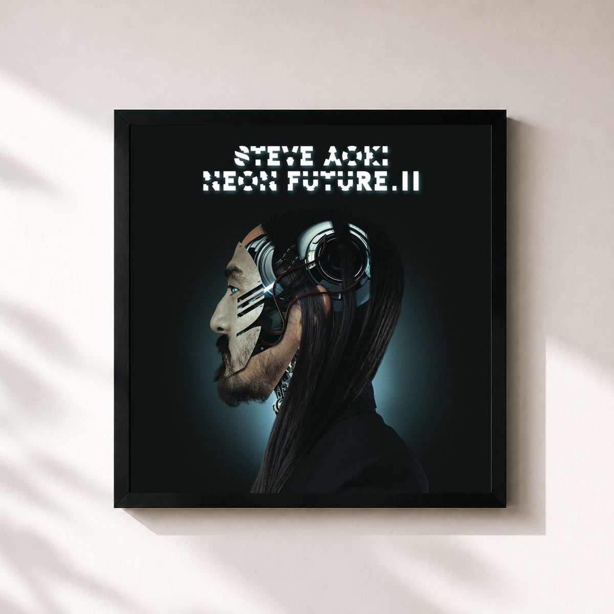 #noir Tableau carré de l'album Neon Future II de Steve Aoki, cadre noir 32x32 cm