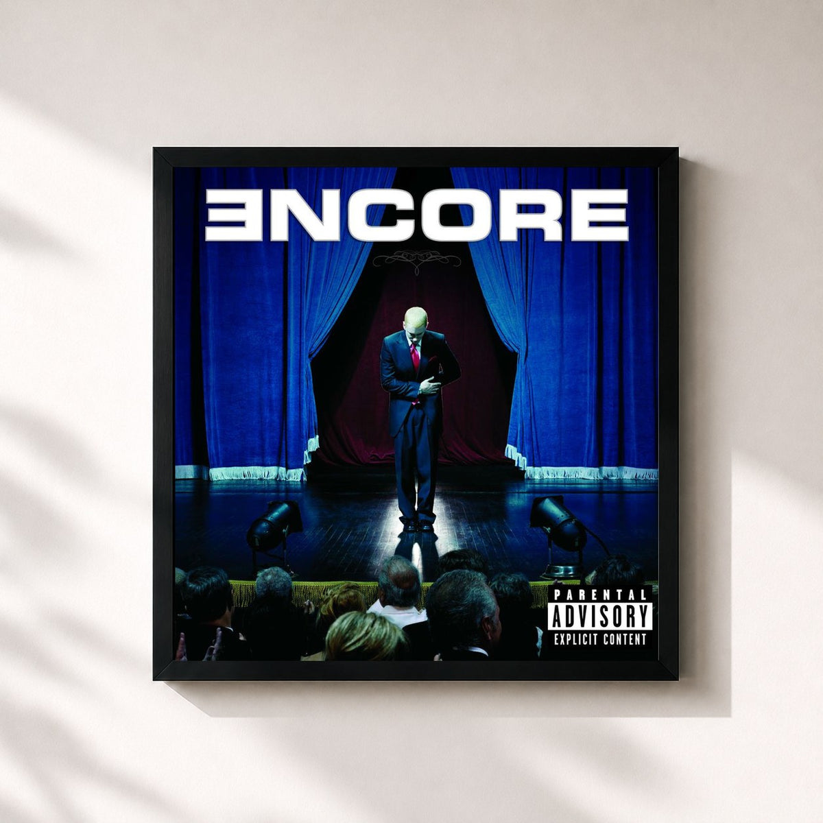 #noir Tableau carré de l'album Encore de Eminem, cadre noir 32x32 cm