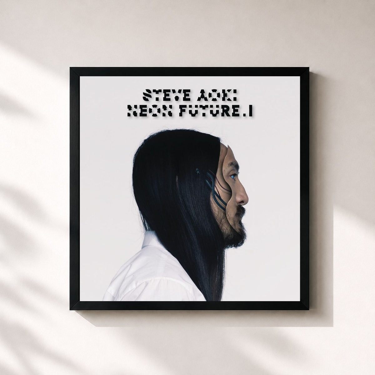 #noir Tableau carré de l'album Neon Future I de Steve Aoki, cadre noir 32x32 cm