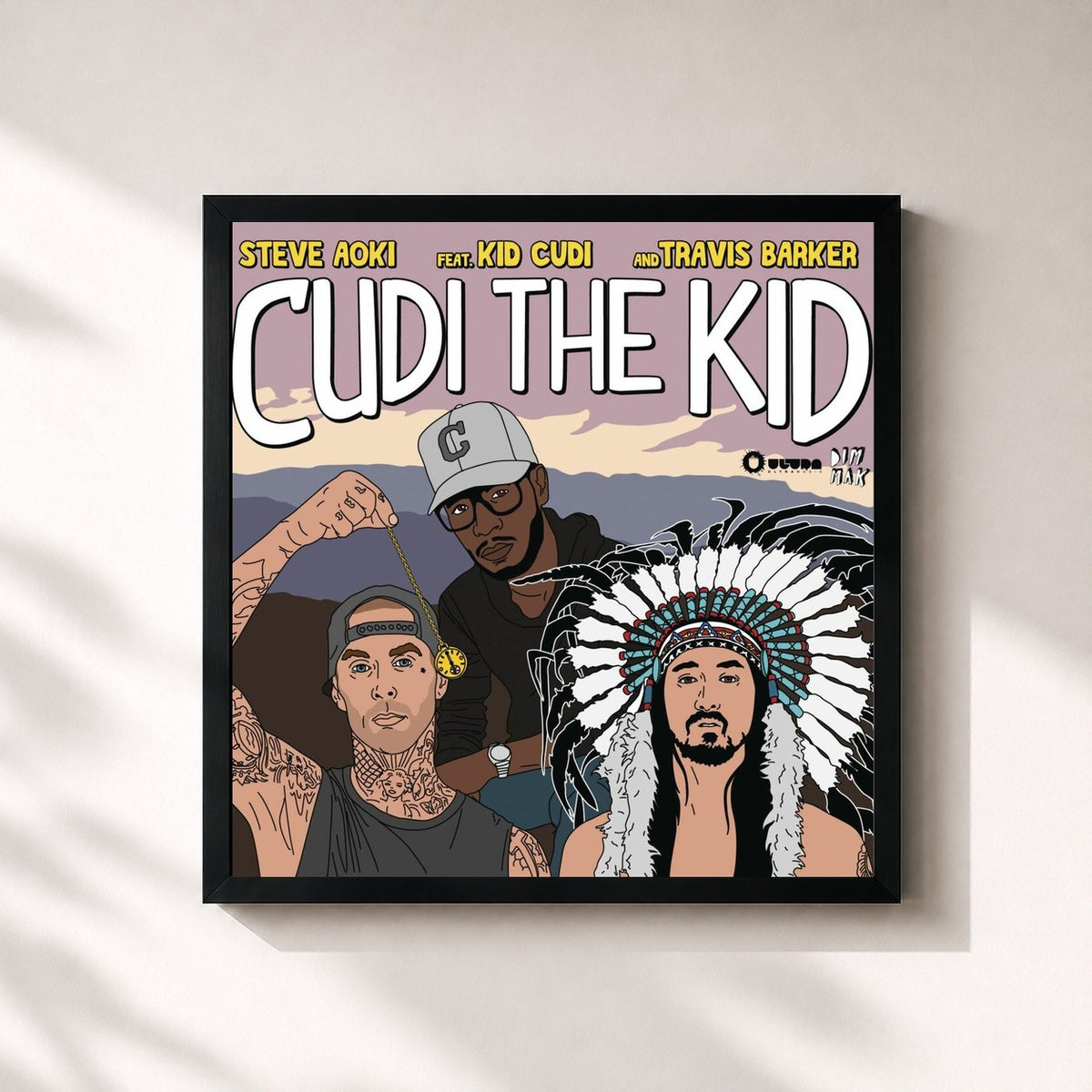 #noir Tableau carré de l'album Cudi The Kid (feat. Kid Cudi & Travis Barker) de Steve Aoki, cadre noir 32x32 cm