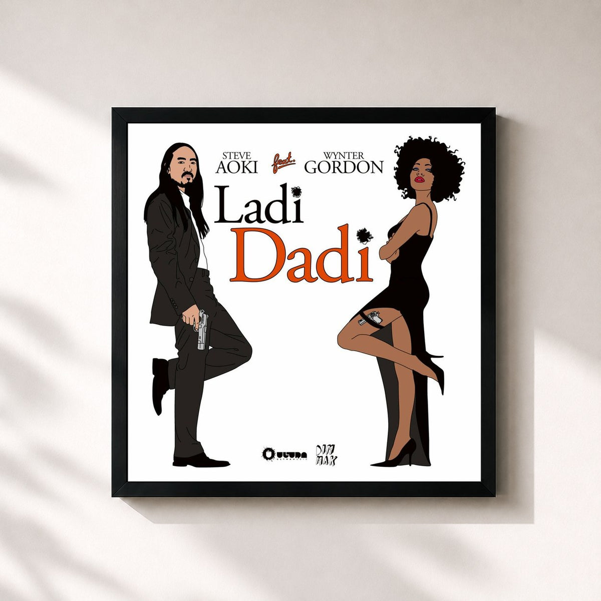 #noir Tableau carré de l'album Ladi Dadi Remix Parts (feat. Wynter Gordon) de Steve Aoki, cadre noir 32x32 cm