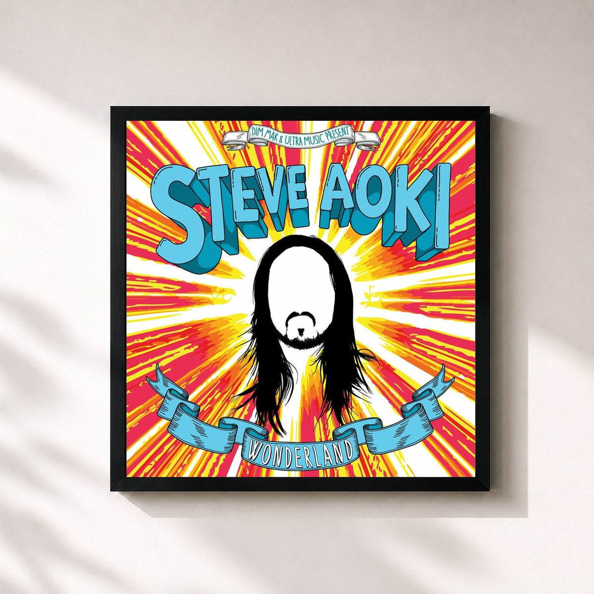 #noir Tableau carré de l'album Wonderland de Steve Aoki, cadre noir 32x32 cm