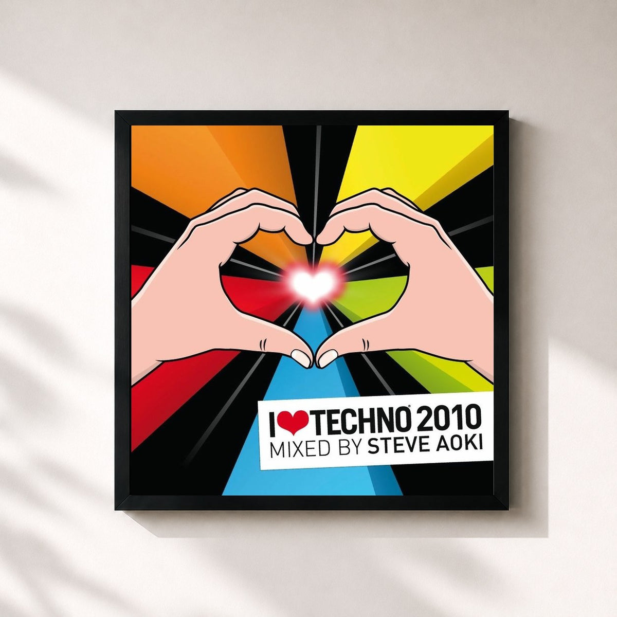 #noir Tableau carré de l'album I Love Techno 2010 de Steve Aoki, cadre noir 32x32 cm