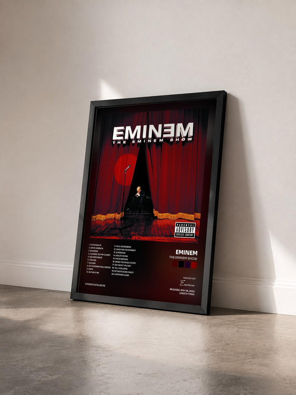 #noir Tableau de l'album The Eminem Show de Eminem vu de trois quarts, cadre noir