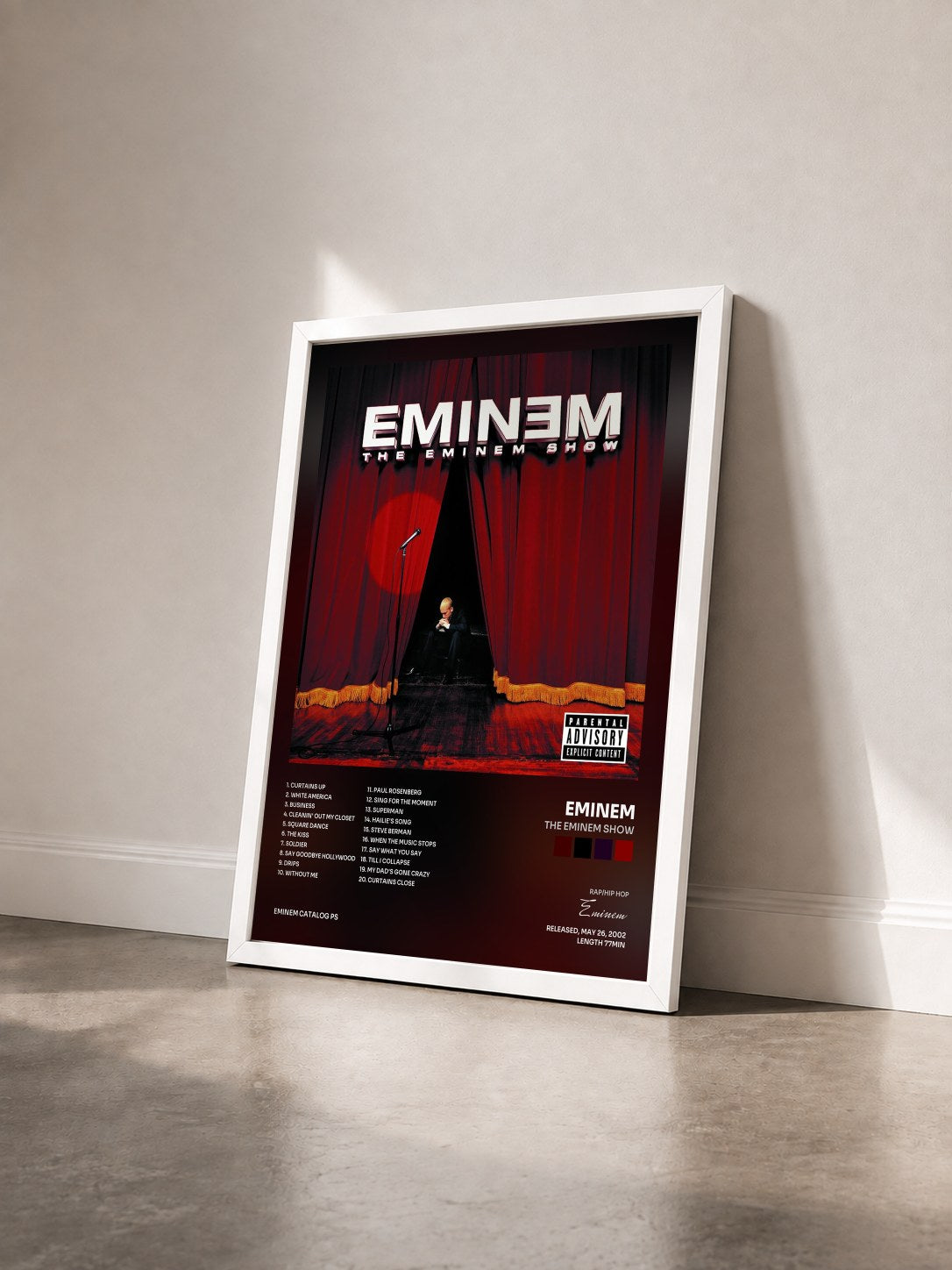 #blanc The Eminem Show di Eminem in stampa incorniciata vista di tre quarti, cornice bianca