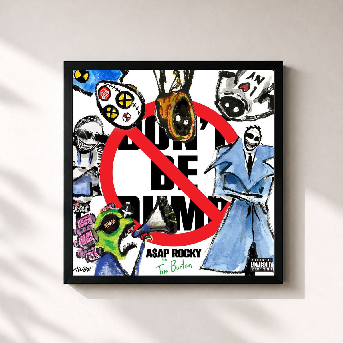 #noir Tableau carré de l'album Don't Be Dumb de A$AP Rocky, cadre noir 32x32 cm