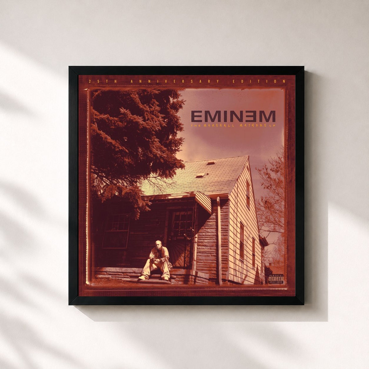 #noir Tableau carré de l'album The Marshall Mathers LP (25th Anniversary) de Eminem, cadre noir 32x32 cm