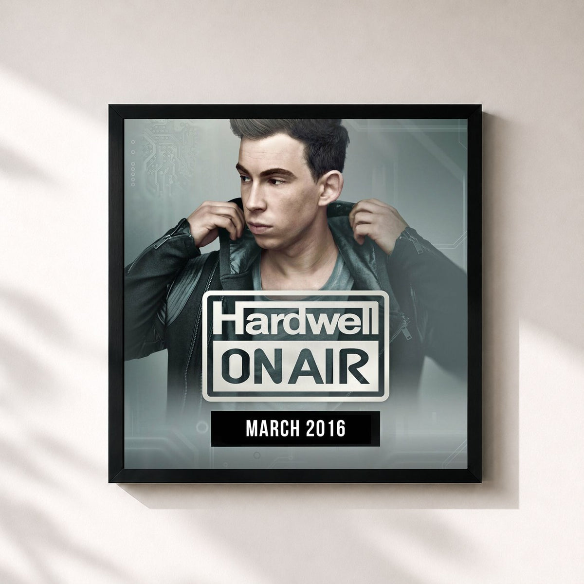 #noir Tableau carré de l'album Hardwell On Air March 2016 de Hardwell, cadre noir 32x32 cm