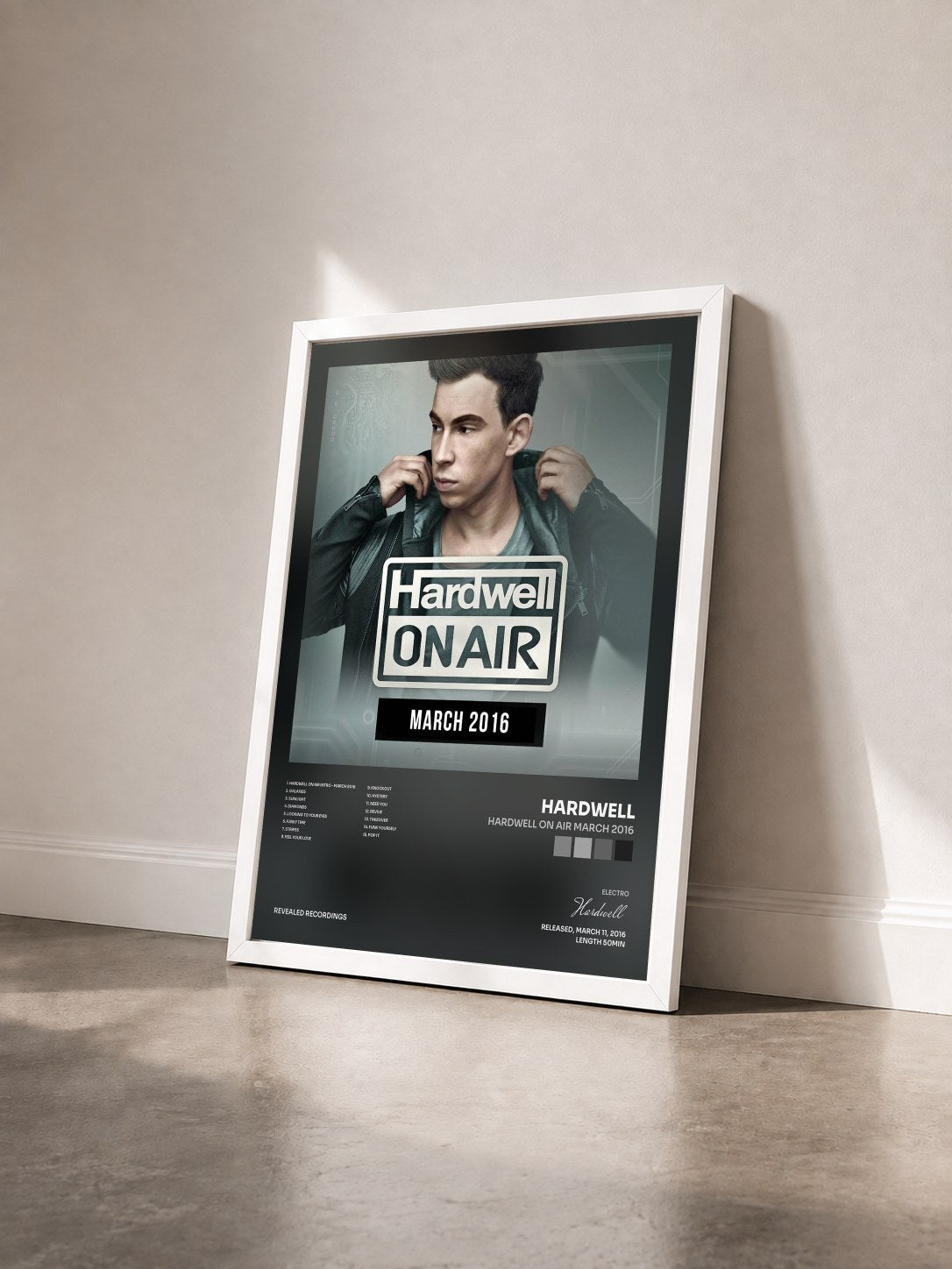 #blanc Tableau de l'album Hardwell On Air March 2016 de Hardwell vu de trois quarts, cadre blanc