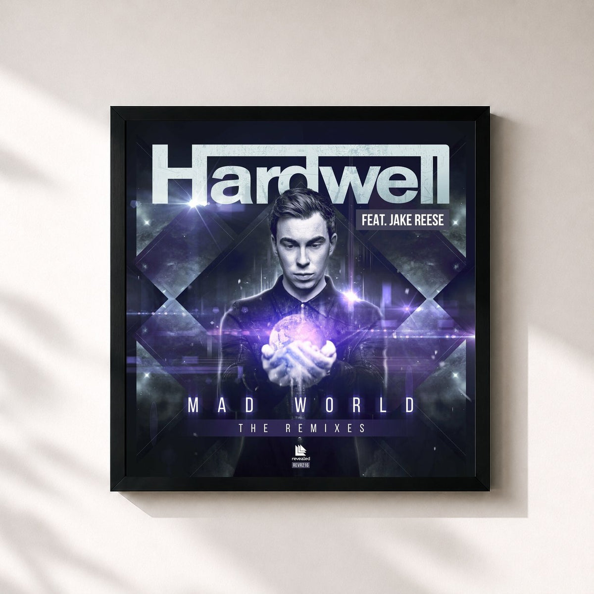 #noir Mad World (The Remixes) di Hardwell in stampa quadrata incorniciata, cornice nera 32x32 cm