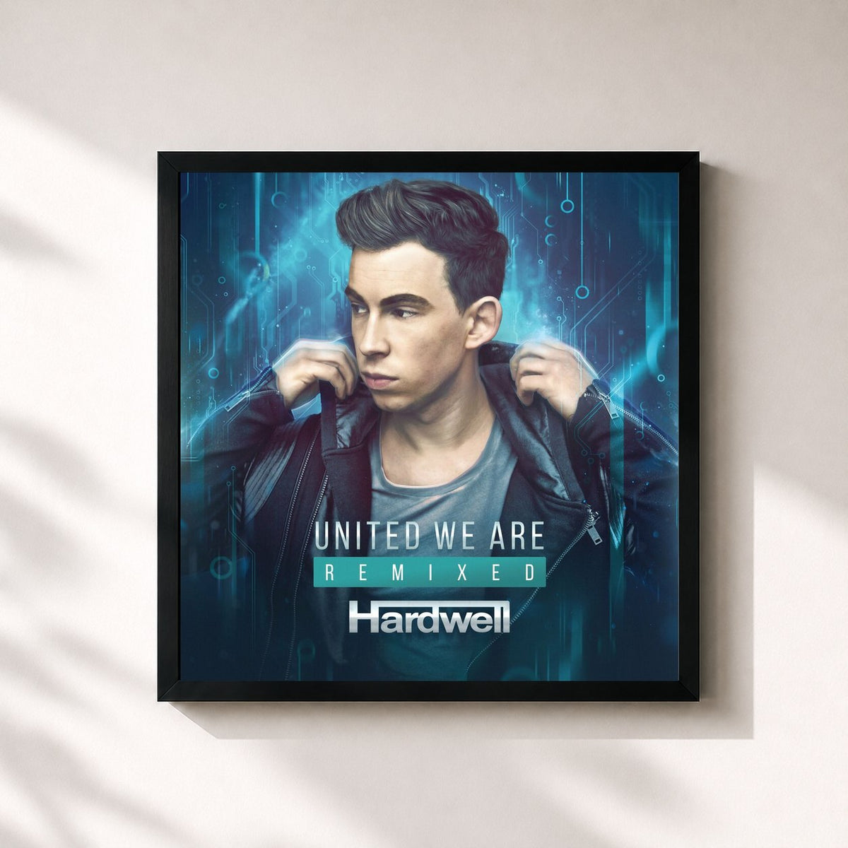 #noir Tableau carré de l'album United We Are Remixed de Hardwell, cadre noir 32x32 cm
