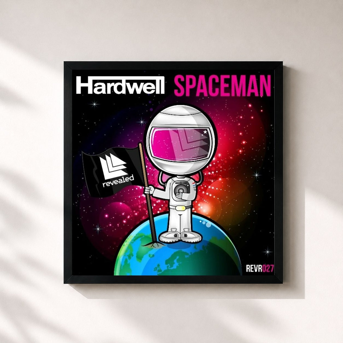 #noir Spaceman by Hardwell as a square framed art print, black 32x32 cm frame
