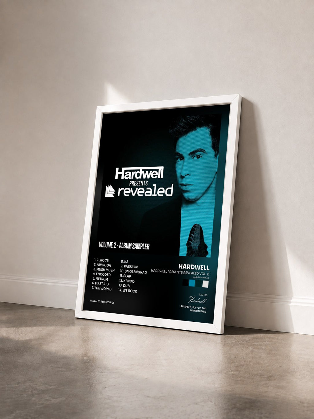 #blanc Tableau de l'album Hardwell presents Revealed Vol. 2 (Album Sampler) de Hardwell vu de trois quarts, cadre blanc