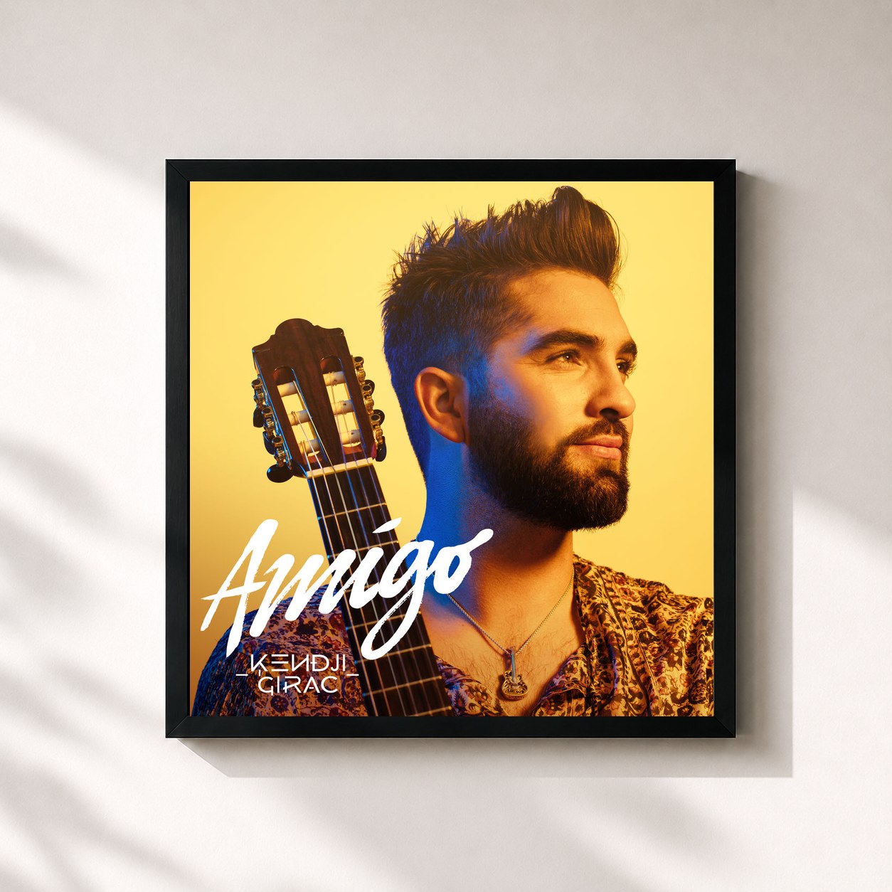 #noir Amigo by Kendji Girac as a square framed art print, black 32x32 cm frame