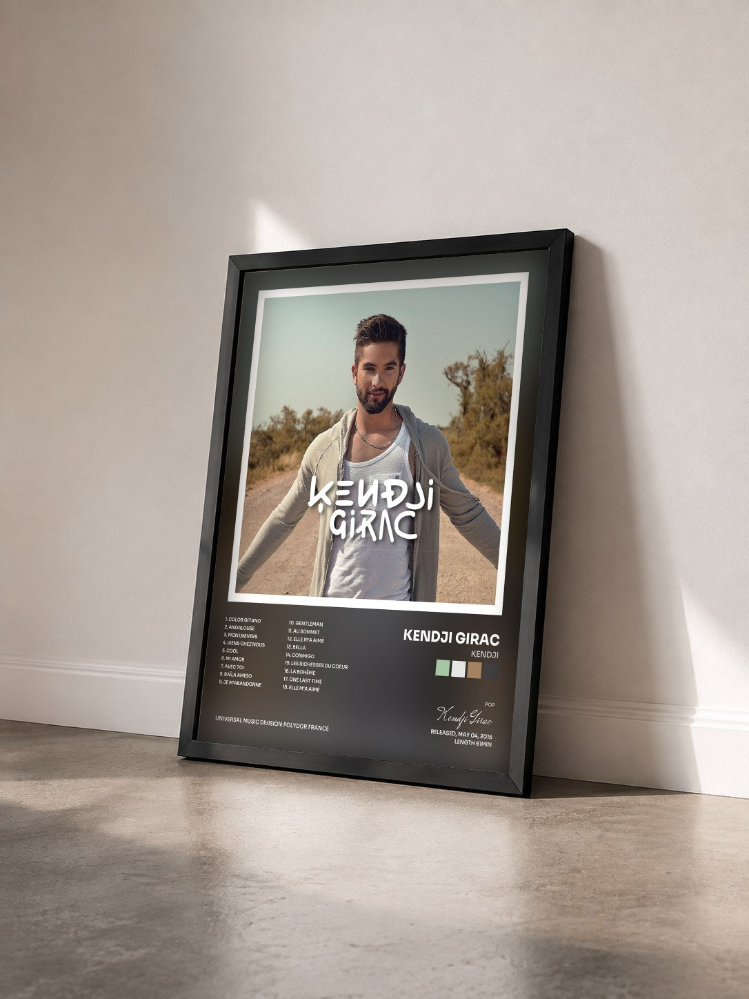 #noir Tableau de l'album Kendji de Kendji Girac vu de trois quarts, cadre noir