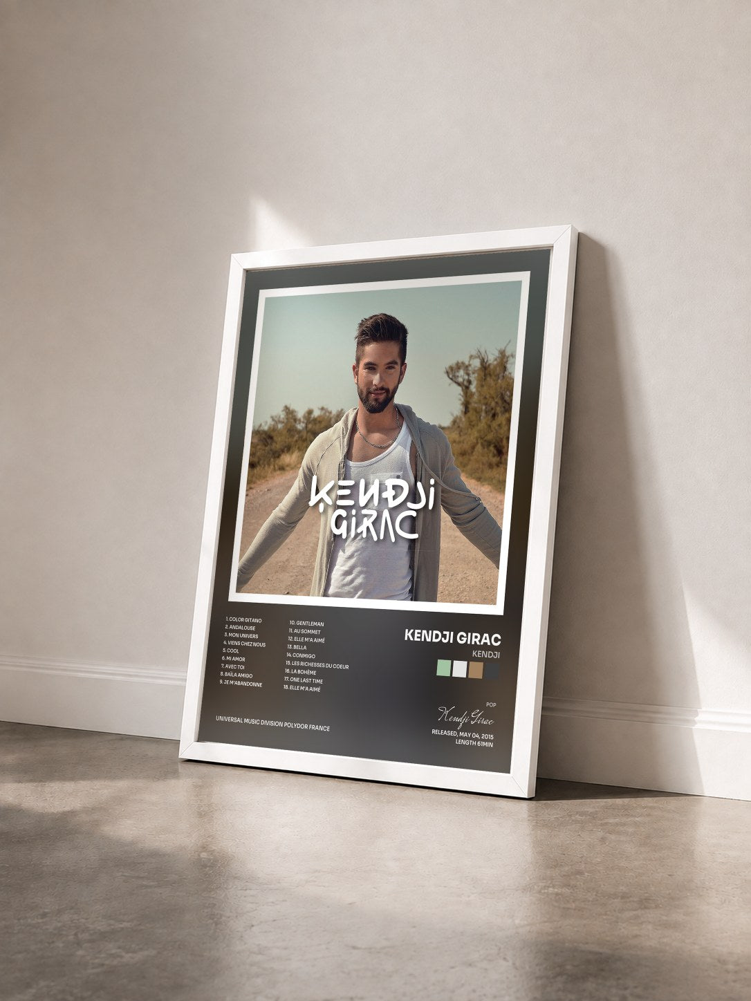 #blanc Tableau de l'album Kendji de Kendji Girac vu de trois quarts, cadre blanc