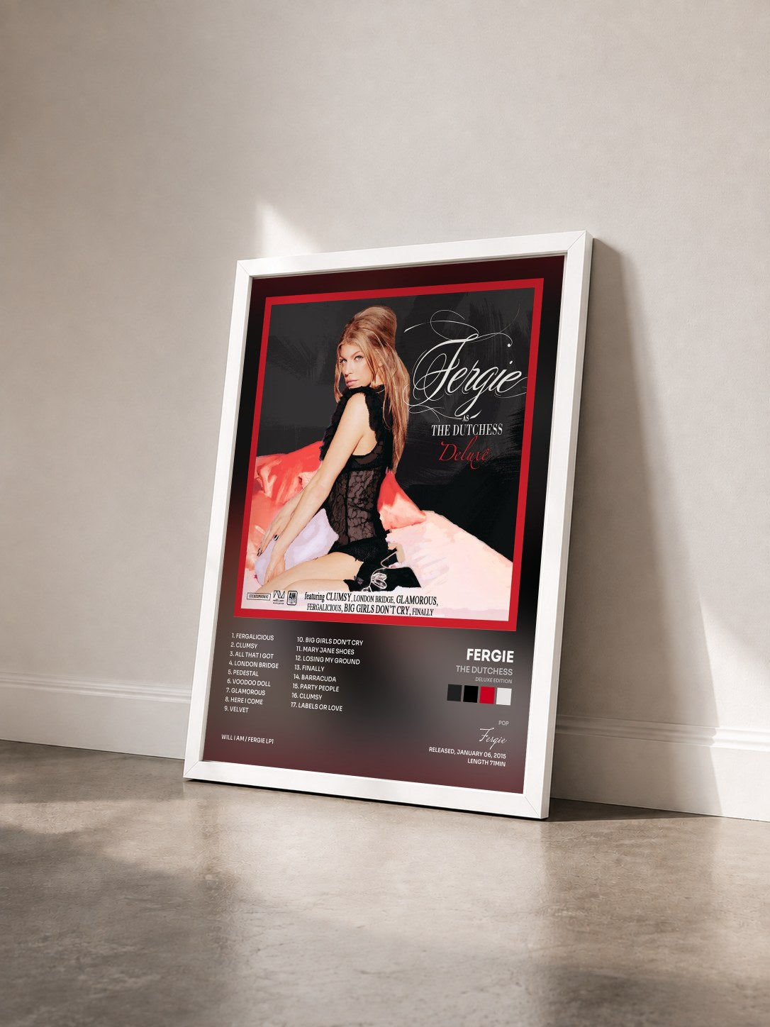 #blanc The Dutchess (Deluxe Edition) de Fergie en lámina enmarcada vista de tres cuartos, marco blanco