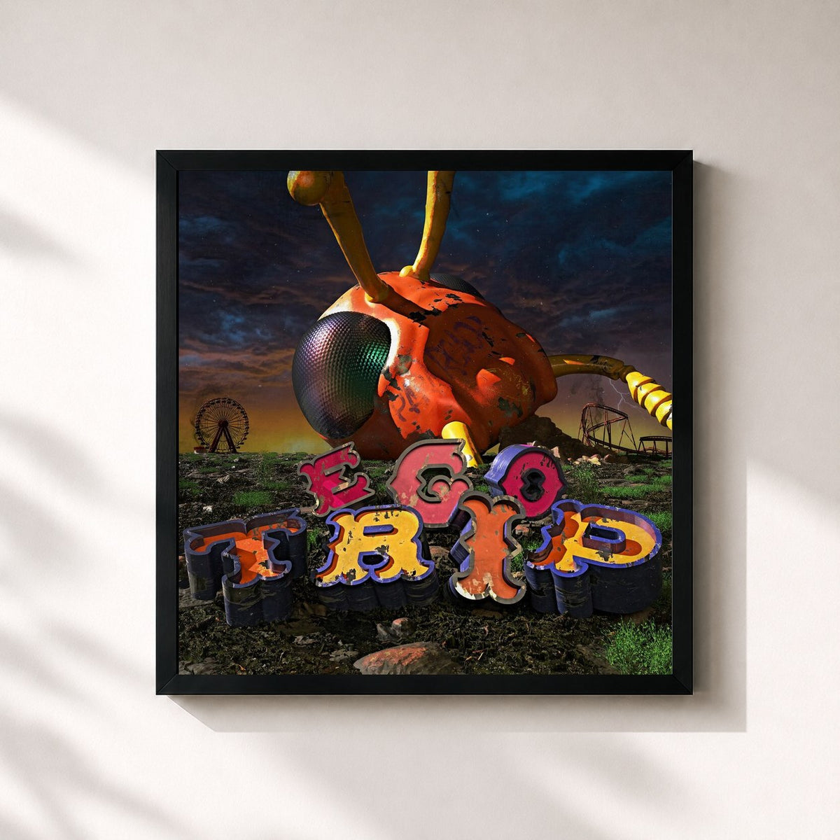 #noir Tableau carré de l'album Ego Trip de Papa Roach, cadre noir 32x32 cm