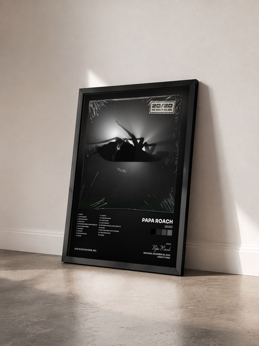 #noir Tableau de l'album 20/20 de Papa Roach vu de trois quarts, cadre noir