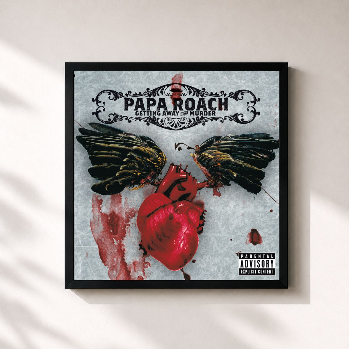 #noir Tableau carré de l'album Getting Away With Murder de Papa Roach, cadre noir 32x32 cm
