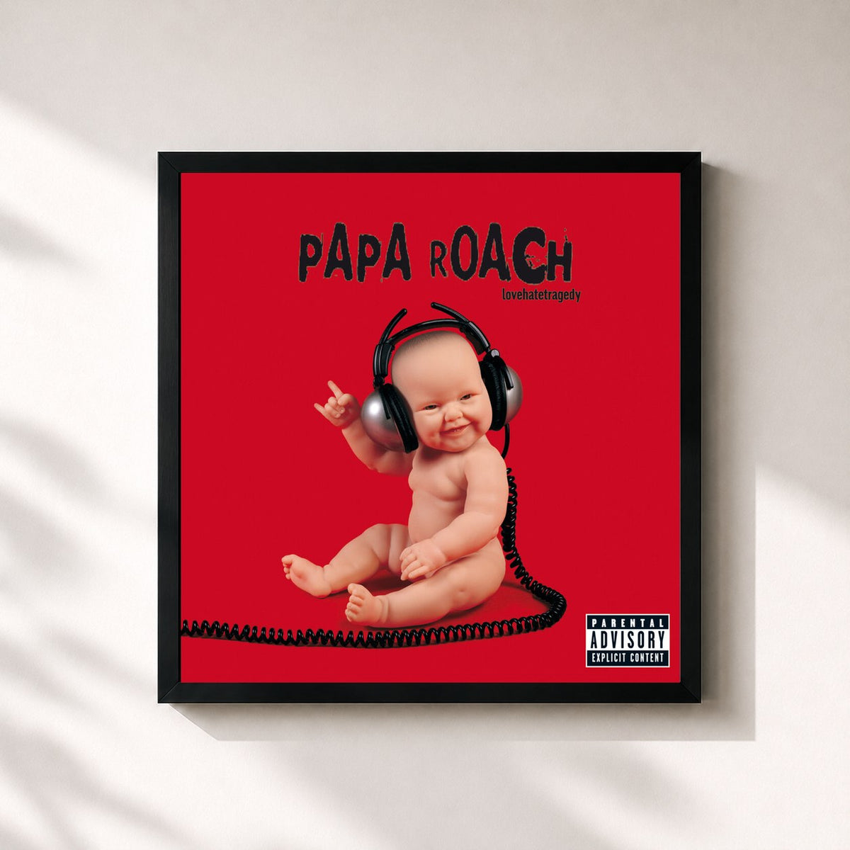 #noir Tableau carré de l'album lovehatetragedy de Papa Roach, cadre noir 32x32 cm