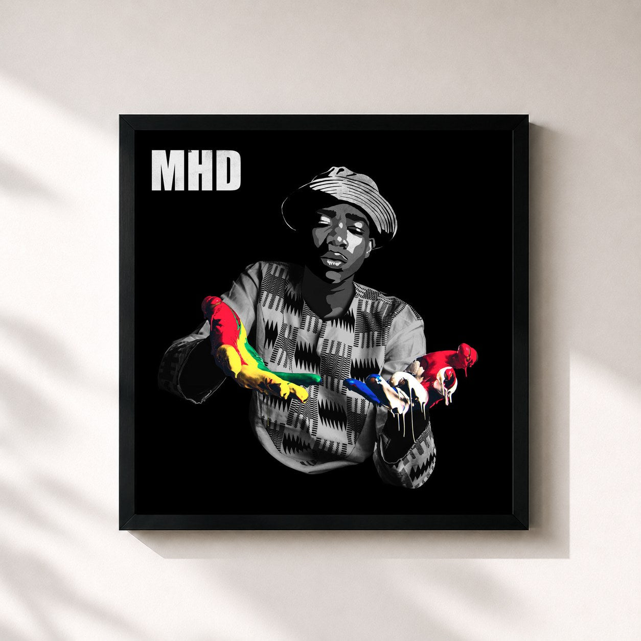 #noir Tableau carré de l'album MHD de MHD, cadre noir 32x32 cm