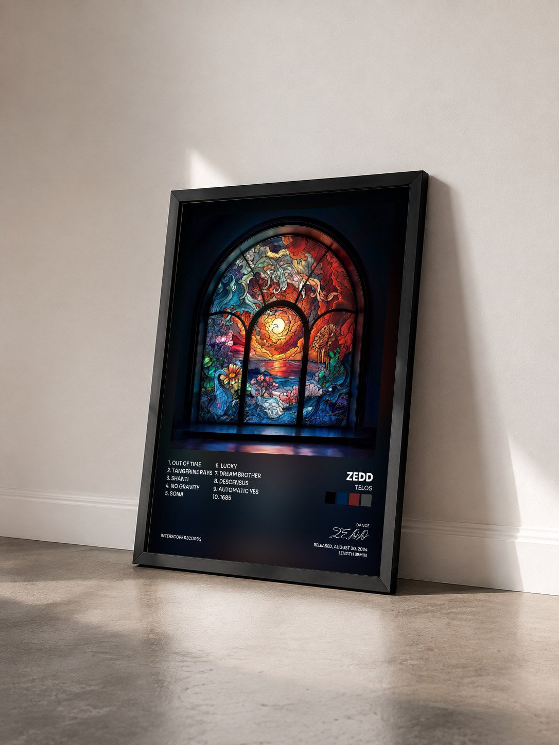 #noir Tableau de l'album Telos de ZEDD vu de trois quarts, cadre noir