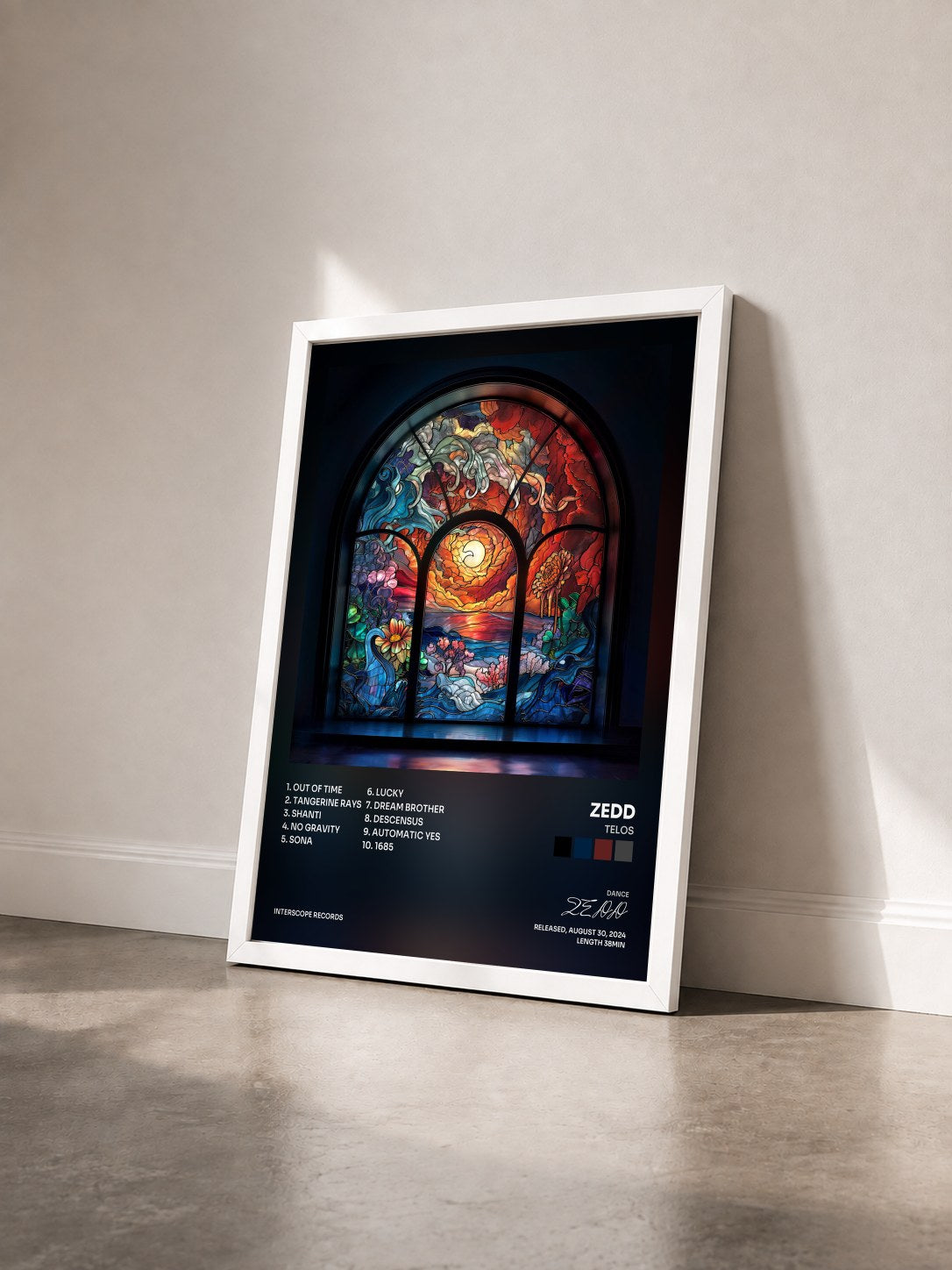 #blanc Tableau de l'album Telos de ZEDD vu de trois quarts, cadre blanc