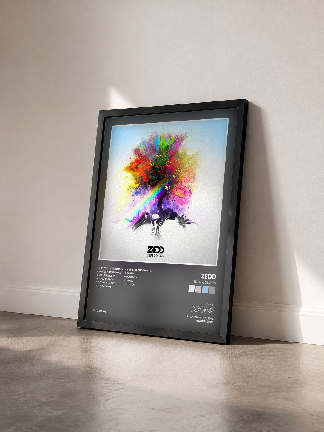 #noir Tableau de l'album True Colors de ZEDD vu de trois quarts, cadre noir